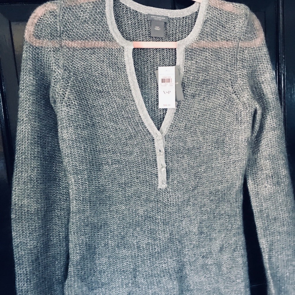 Ann Taylor Silver Mesh Knit Top - NWT
